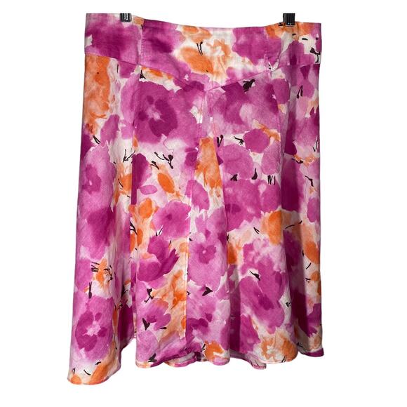 Allison Taylor Dresses & Skirts - Allison Taylor Floral Skirt 100% Linen Pink Orange White Watercolor Womens Sz 8